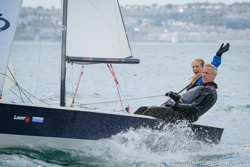 A very happy youth helm Edie Carter with dad Jeremy during the Astral Azure 2000 class National Championship at Torbay - photo © Tania Hutchings / www.50northphotography.co.uk