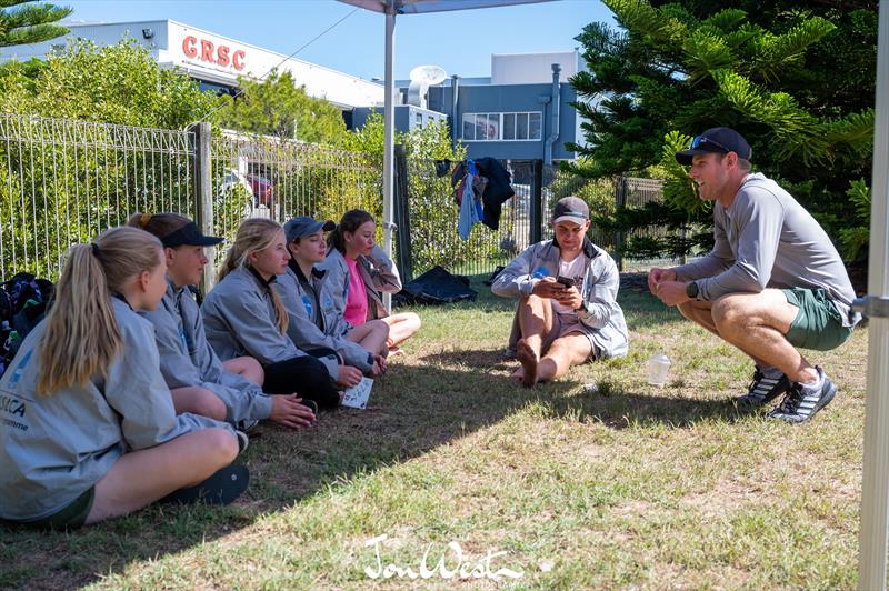 Solidarity Group at 2023 ILCA Nationals in discussion with Matt Wearn, ILCA7 multiple World champion, Australian champion and Olympic Gold medallist - photo © John D'Helin