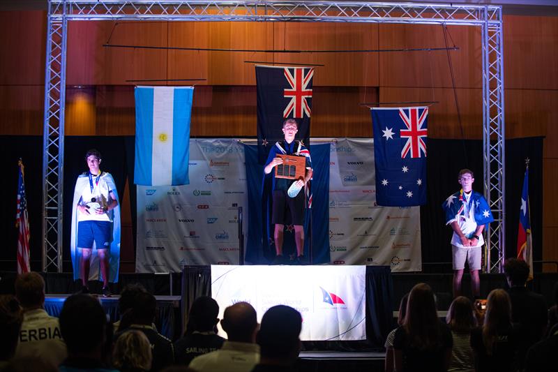 NZL's  Josh Armit after being awarded the  Gold medal in the  Mens Laser Radial class at the 2018 Youth Sailing World Championships, Corpus Chris, Texas - photo © Jen Edney / World Sailing