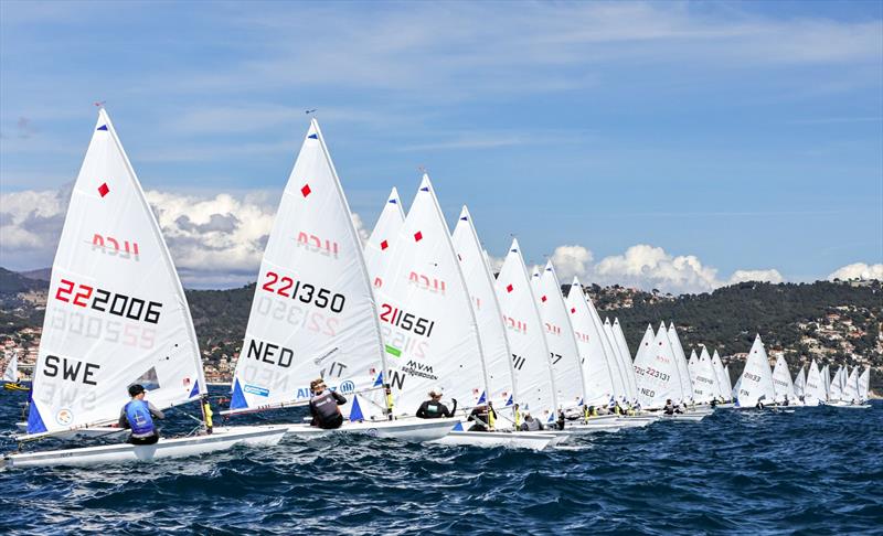 Mara Stransky just visible at pin end of start (208546) - ILCA European Championships 2023 photo copyright Thom Touw Sailing Photographer taken at  and featuring the ILCA 6 class