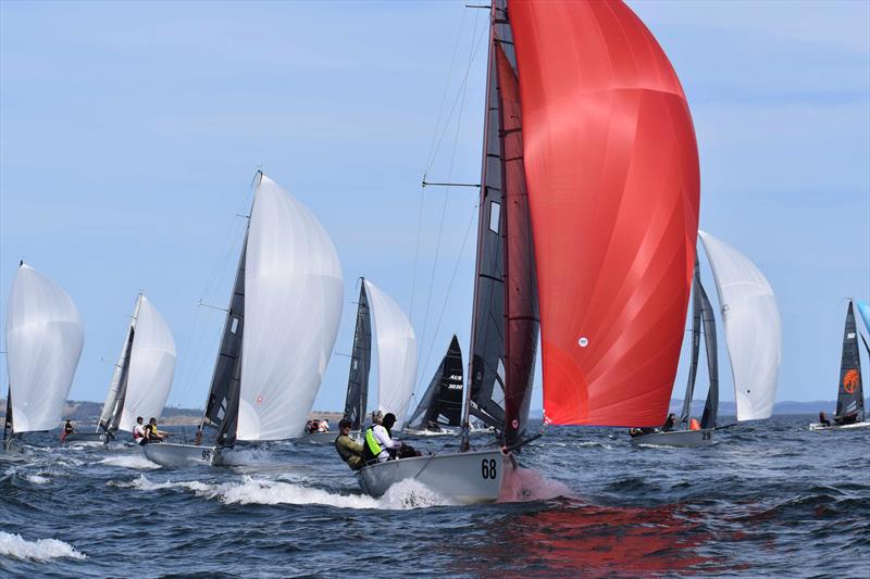 'Red and Black' lead the fleet downwind - SB20 Australian Championship at Bellerive day 2 - photo © Jane Austin