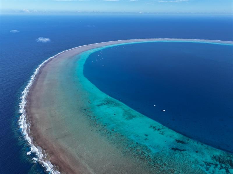 Catalyst 45 and mothership at Minerva reef (aerial view) - Lloyd Stevenson Boatbuilders - July 2025 - photo © Lloyd Stevenson Boatbuilders
