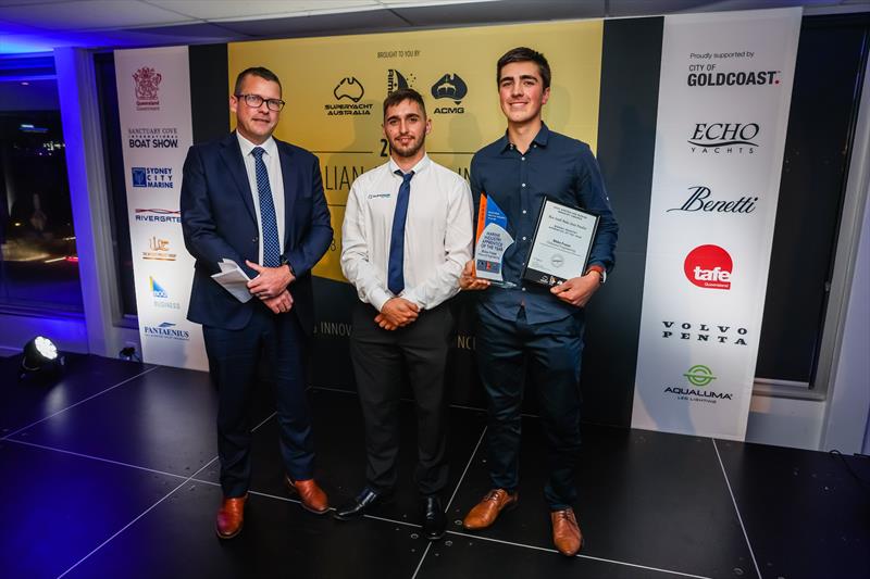 2022 winner Blake Fraser (right), Onboard Engineering with 2021 winner Robert Smith (centre), Superior Jetties photo copyright AIMEX taken at  and featuring the Marine Industry class