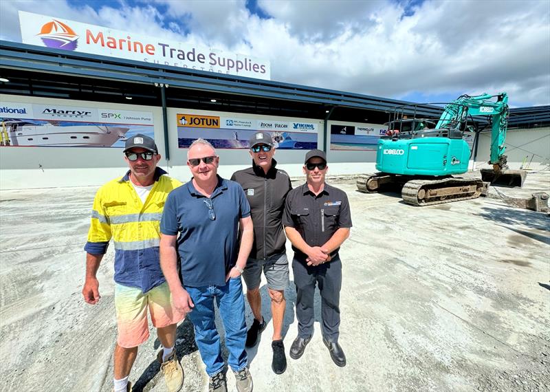 Launching a new Marine coatings hub (Middle to R John Lance, Tony Longhurst, Kasey Mcallan) Oct 24 - photo © The Boat Works