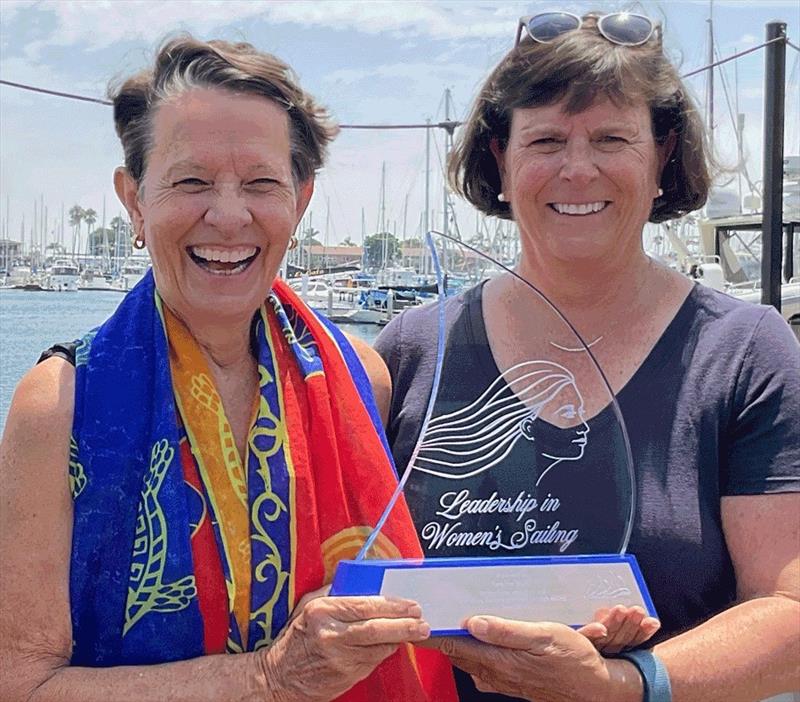 The previous year's BoatUS/NWSA Leadership in Women's Sailing Award honoree Jerelyn Biehl (R); and NWSA Board Member Debbie Huntsman (L) - photo © Scott Croft