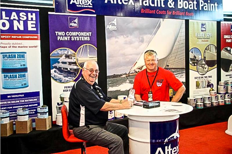 Ron Brown (left) holds court at the 2014 NZ Boat Show, at the Viaducts Events Centre photo copyright Richard Gladwell, Sail-World.com / nz taken at Royal New Zealand Yacht Squadron and featuring the Marine Industry class