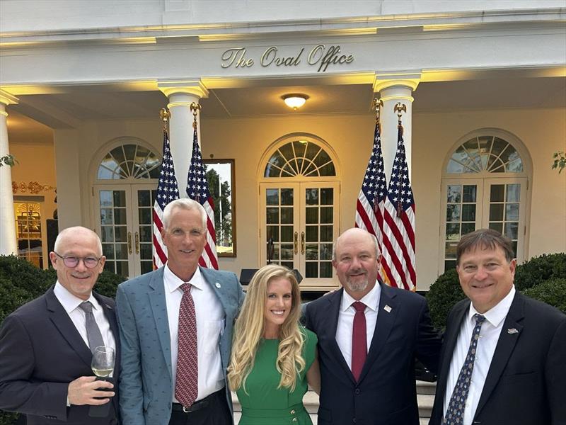Industry leaders joined President Trump at the Rose Garden Ceremony. From left to right: Frank Hugelmeyer, Glenn Hughes, Jess Turner (President, Outdoor Recreation Roundtable), Brian Nesvick (Director, USFWS), Ben Speciale (President, Yamaha Marine) - photo © American Sportfishing Association