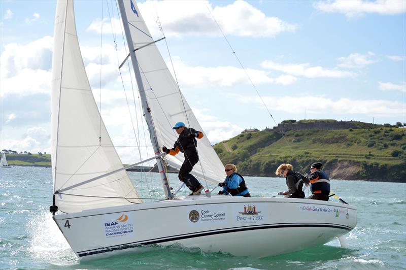 The Dutch team of Klaartje Zuiderbaan, Mijke Lievens, Kim Platteeuw, Lena Koter on day 1 of the ISAF Women's Match Racing Worlds in Cork photo copyright Michael Mac Sweeney / Provision taken at Royal Cork Yacht Club and featuring the Match Racing class