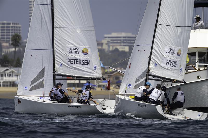 Jeffrey Petersen (USA) with crew Daniel Pegg, Enzo Menditto vs. Josh Hyde (NZL) and crew Tom Pilkington, Zach Fong, and Cody Coughlan - 57th Governor's Cup photo copyright Tom Walker taken at Balboa Yacht Club and featuring the Match Racing class