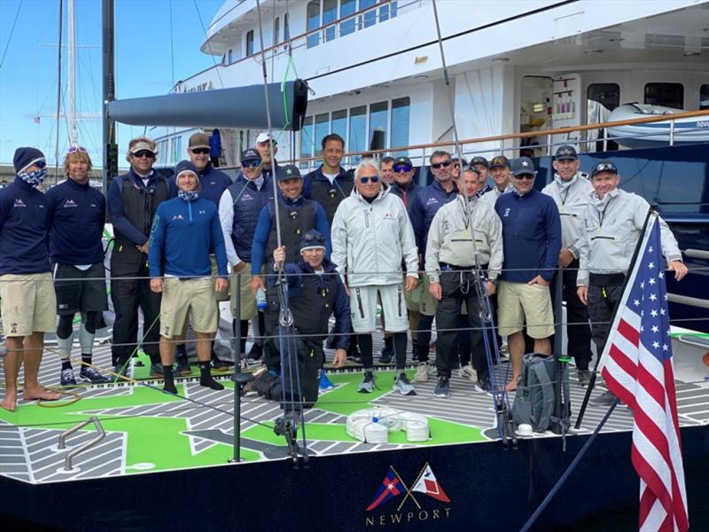Hap Fauth (center) and his crew are reunited aboard the Maxi 72 Bella Mente and will sail in the New York Yacht Club's Race Week at Newport presented by Rolex followed by the Queen's Cup photo copyright Amy Laing / Bella Mente Racing taken at  and featuring the Maxi 72 Class class