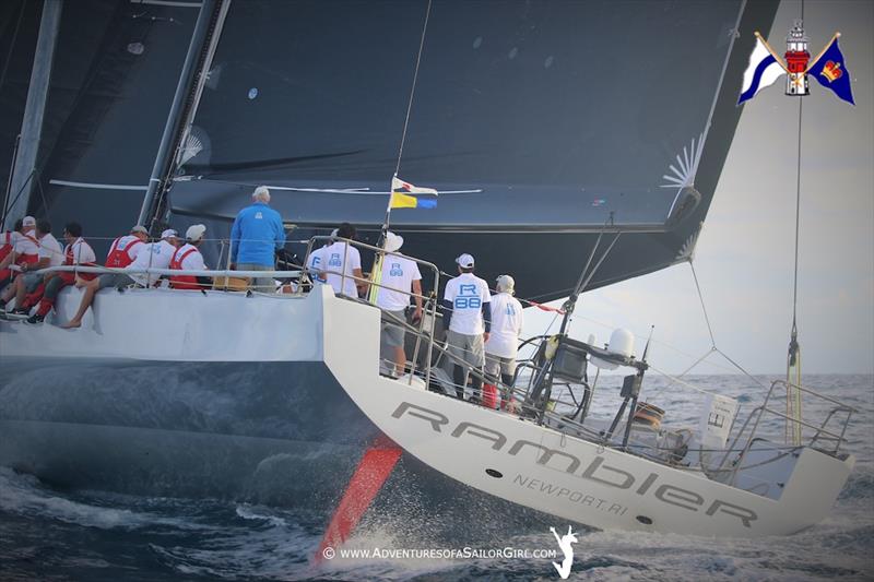 Owner George David (blue jacket) drives Rambler 88 near the end to take line honours in the Newport Bermuda Race - photo © Nic Douglass / www.AdventuresofaSailorGirl.com