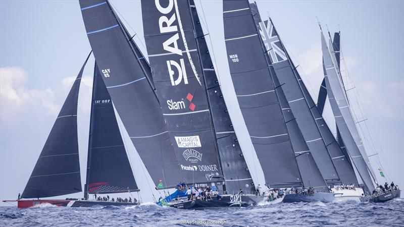Comanche's bails from the Maxi class start, unable to make the pin with Rambler 88, on day 4 of the Maxi Yacht Rolex Cup 2021 photo copyright IMA / Studio Borlenghi taken at Yacht Club Costa Smeralda and featuring the Maxi class