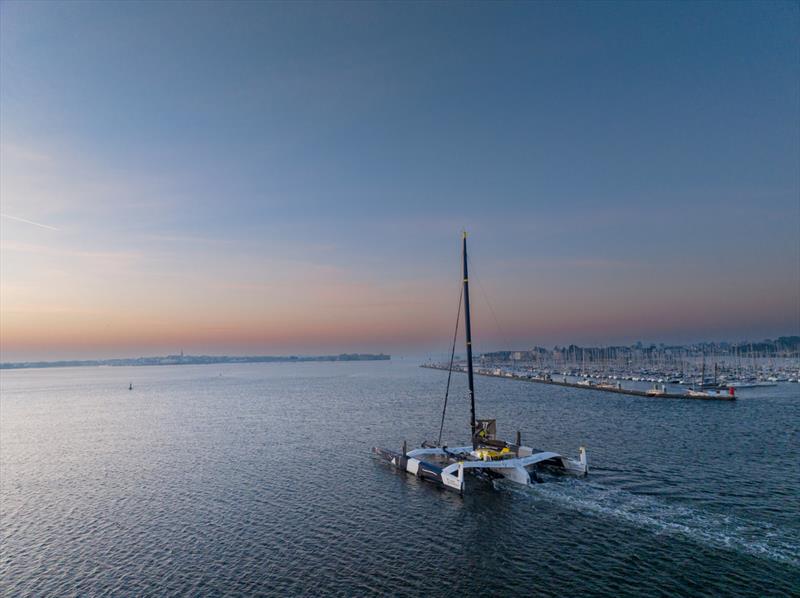 Maxi Edmund de Rothschild commences Jules Verne Trophy, Sunday Feb 12, 2023 from Ushant photo copyright Julien Champolion taken at  and featuring the Maxi class