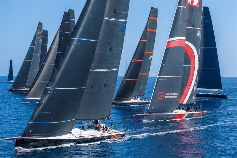 The 82ft Django HF wins the pin at the start of today's second race for the Rolex IMA Maxi 1 World Championship photo copyright IMA / Studio Borlenghi taken at Yacht Club Costa Smeralda and featuring the Maxi class