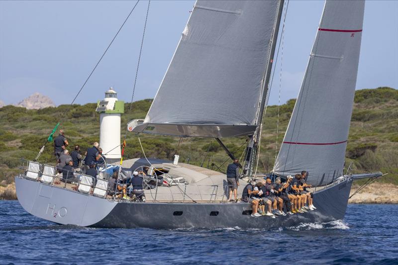 The wind went light at the entrance to Bomb Alley with many crew sitting to leeward - 2024 Maxi Yacht Rolex Cup and IMA Maxi 1 Worlds day 3 photo copyright IMA / Studio Borlenghi taken at Yacht Club Costa Smeralda and featuring the Maxi class