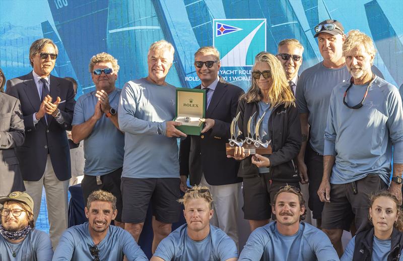 Leopard 3's Joost Schuijff receives his winner's Rolex time piece - Rolex IMA Maxi 1 World Championship photo copyright IMA / Studio Borlenghi taken at Yacht Club Costa Smeralda and featuring the Maxi class