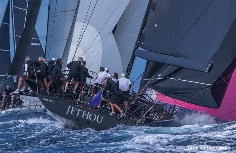 Jethou heads for the final mark photo copyright Bow Caddy Media taken at Société Nautique de Saint-Tropez and featuring the Maxi class