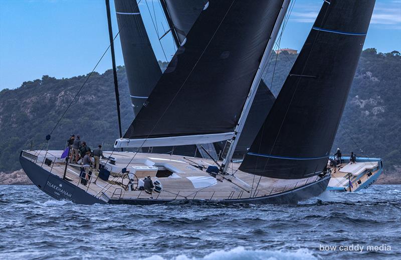 Tilakkhanah II and Galma swap tacks photo copyright Bow Caddy Media taken at Société Nautique de Saint-Tropez and featuring the Maxi class