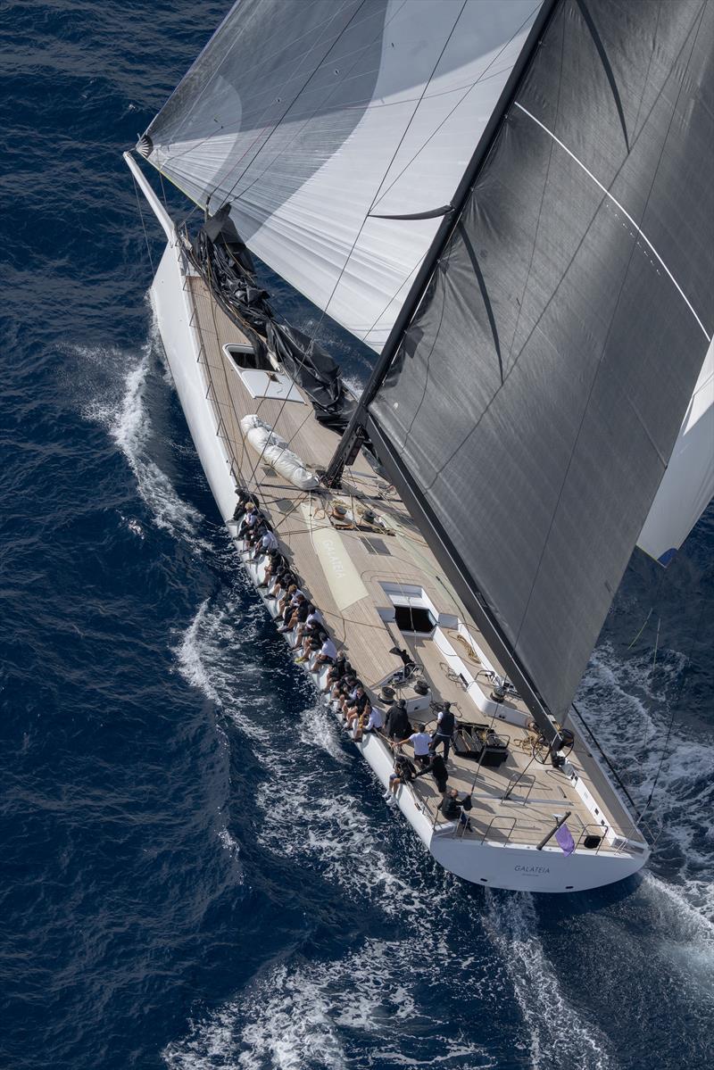 The Chris Flowers-skippered Galateia showing the full enormity of her 100ft length - Les Voiles de Saint-Tropez 2025 Day 4 - photo © Gilles Martin-Raget / www.martin-raget.com