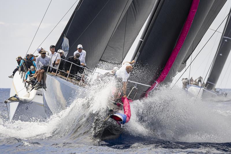Lively conditions for Sir Peter Ogden's Jethou (steered by Marc Blees today) in the opening race at the 73rd Loro Piana Giraglia photo copyright Loro Piana / Studio Borlenghi taken at Société Nautique de Saint-Tropez and featuring the Maxi class