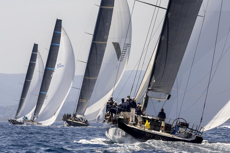 The maxi frontrunners compressed coming back into the Golfe de Saint-Tropez at the 73rd Loro Piana Giraglia photo copyright Loro Piana / Studio Borlenghi taken at Société Nautique de Saint-Tropez and featuring the Maxi class