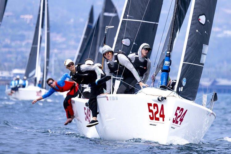 True challengers: Jeff Grange at the helm of Jon Bell's Mocos, charges the mark ahead of Kent Pierce's Average at the 2024 Melges 24 U.S. National Championship photo copyright Sharon Green / ultimatesailing.com taken at Santa Barbara Yacht Club and featuring the Melges 24 class