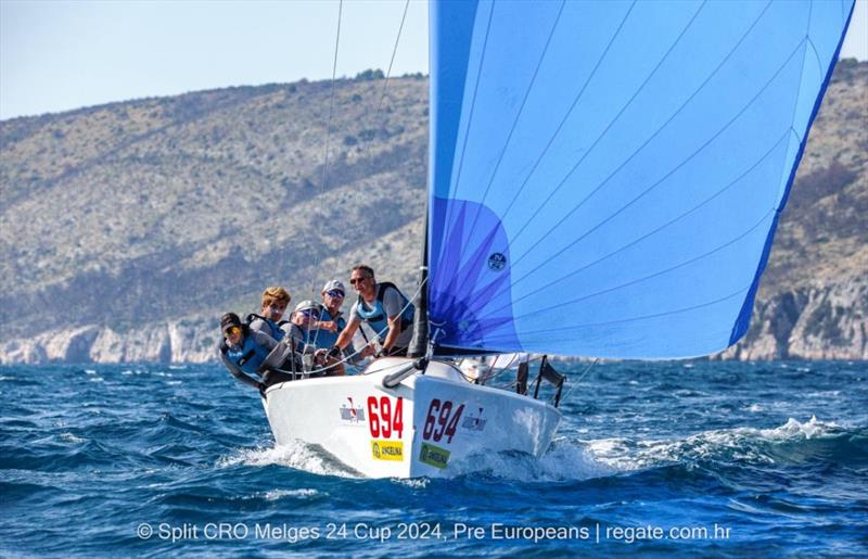 Miles Quinton's Zhik Race Team GBR694 with Geoff Carveth at the helm - Split CRO Melges 24 Cup - Pre-Europeans 2024 photo copyright regate.com.hr taken at  and featuring the Melges 24 class