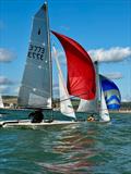 Alan Warren sailing with Fran Gifford during the 2024 Merlin Rocket Allen SE Circuit at Shoreham © David Larner, Louise Carr, Roland Whitehead