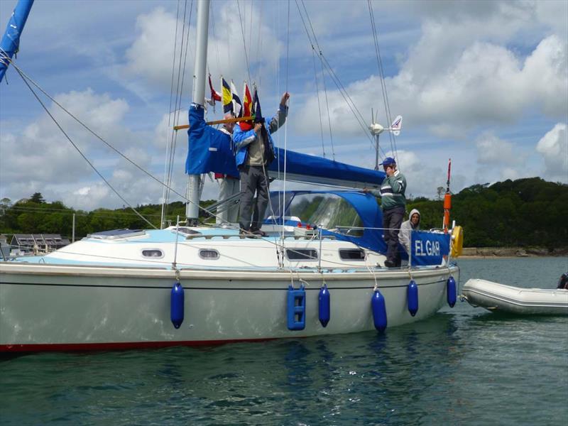 OOD controlling the start during Coppet Week at Saundersfoot photo copyright Mick Lightwood taken at Saundersfoot Sailing Club