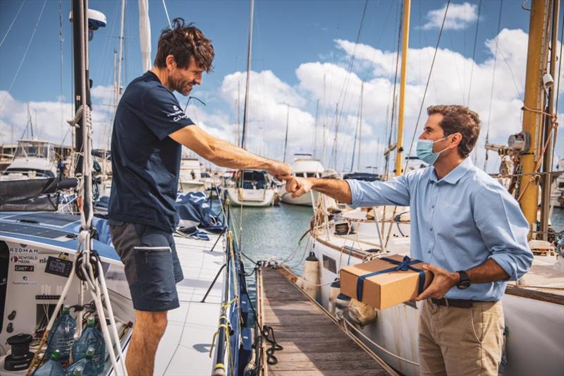 Start of the 2021 RORC Transatlantic Race from Puerto Calero, Lanzarote - José Juan Calero, Managing Director for Calero Marinas presented each team with a farewell gift and wished them a great race - photo © James Mitchell / RORC