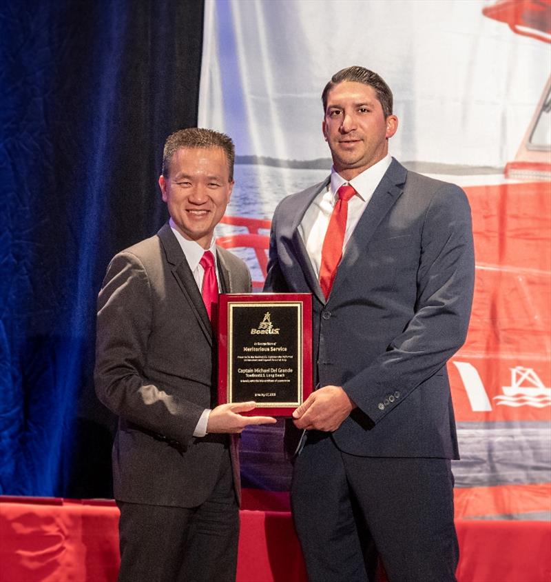 (L to R) BoatUS CEO Kirk La; Meritorious Award recipient Capt. Mike Del Grande, TowBoatUS Long Beach, Calif photo copyright BoatUS taken at 