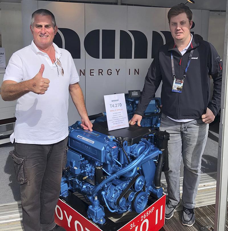 John Curnow and Chris Wood with the new Nanni 3.0l and 265hp Toyota based Diesel for semi-displacement and planing, fishing and pleasure craft - photo © Mainsheet Media