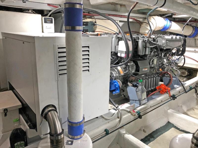 A well proportioned engine room accommodates the power sources consisting of two Yanmar 6CXBM-GTs and a pair of MASE Mariner 2510T marine generators - photo © Power Equipment
