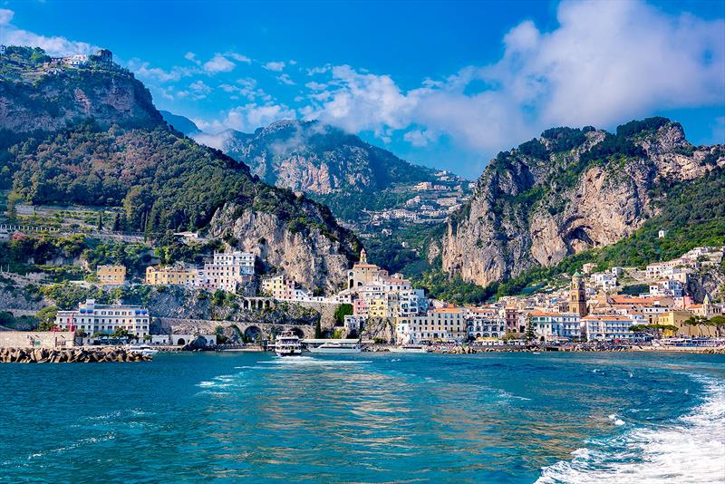 The view from the sea in front of Amalfi Town on the Amalfi Coast in Italy - photo © West Nautical
