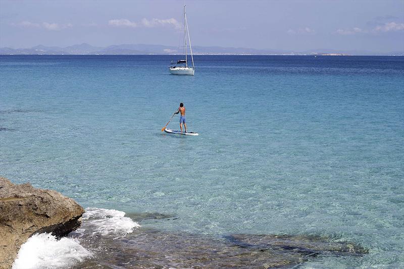 The crystal-clear water in Formentera is amazing for paddle boarding and many other kinds of water sports - photo © West Nautical