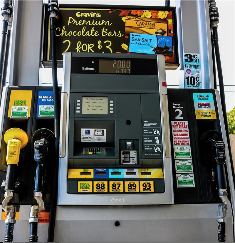 Try to find the small, square orange label on this pump warning consumers that the fuel labeled “regular unleaded” is prohibited for use in boats and other power equipment photo copyright National Marine Manufacturers Association taken at 