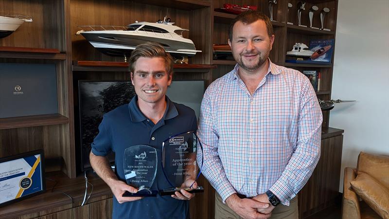 BIA Vice President Adam Smith makes the presentation to Doug Allan, winner of the 2021 BIA Apprentice of the Year Award photo copyright Boating Industry Association taken at 
