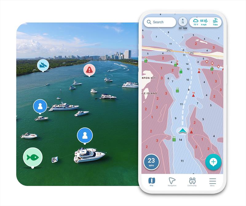Graphic: Wavve Boating Product Images - With Wavve Boating, boaters can see their friends on the water, share their favorite spots, and discover new restaurants, routes, and other great locations - photo © Wavve Boating
