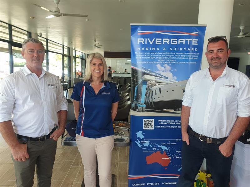 Rivergate representatives Andrew Cannon, Sarah Toward and Angus Paterson prior to the Rivergate Marina & Shipyard's VIP Captain's Lunch photo copyright AIMEX taken at 