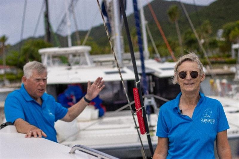 Principal Race Officer Mark Townsend and Head of the Jury Josje Hofland demonstrate proper protest protocols onboard a race committee boat photo copyright Digital Island taken at Sint Maarten Yacht Club
