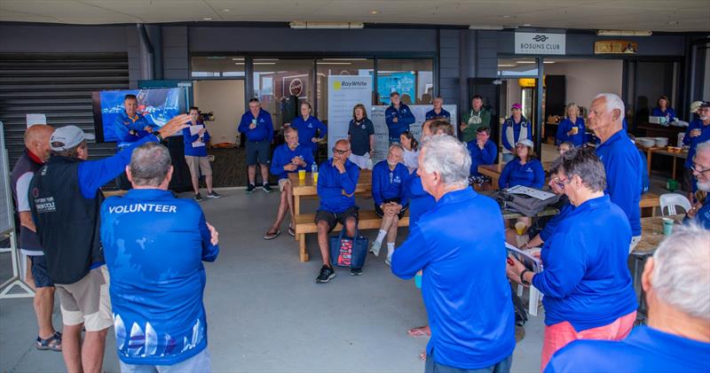 2023 Airlie Beach Race Week briefing with Jenni Birdsall in front of screen photo copyright Vampp Photography taken at Whitsunday Sailing Club