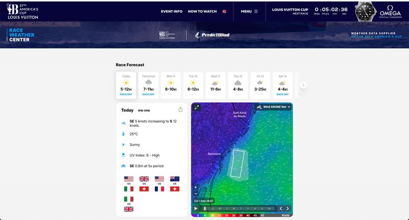 Forecast with course overlay from Race Management photo copyright PredictWind taken at 