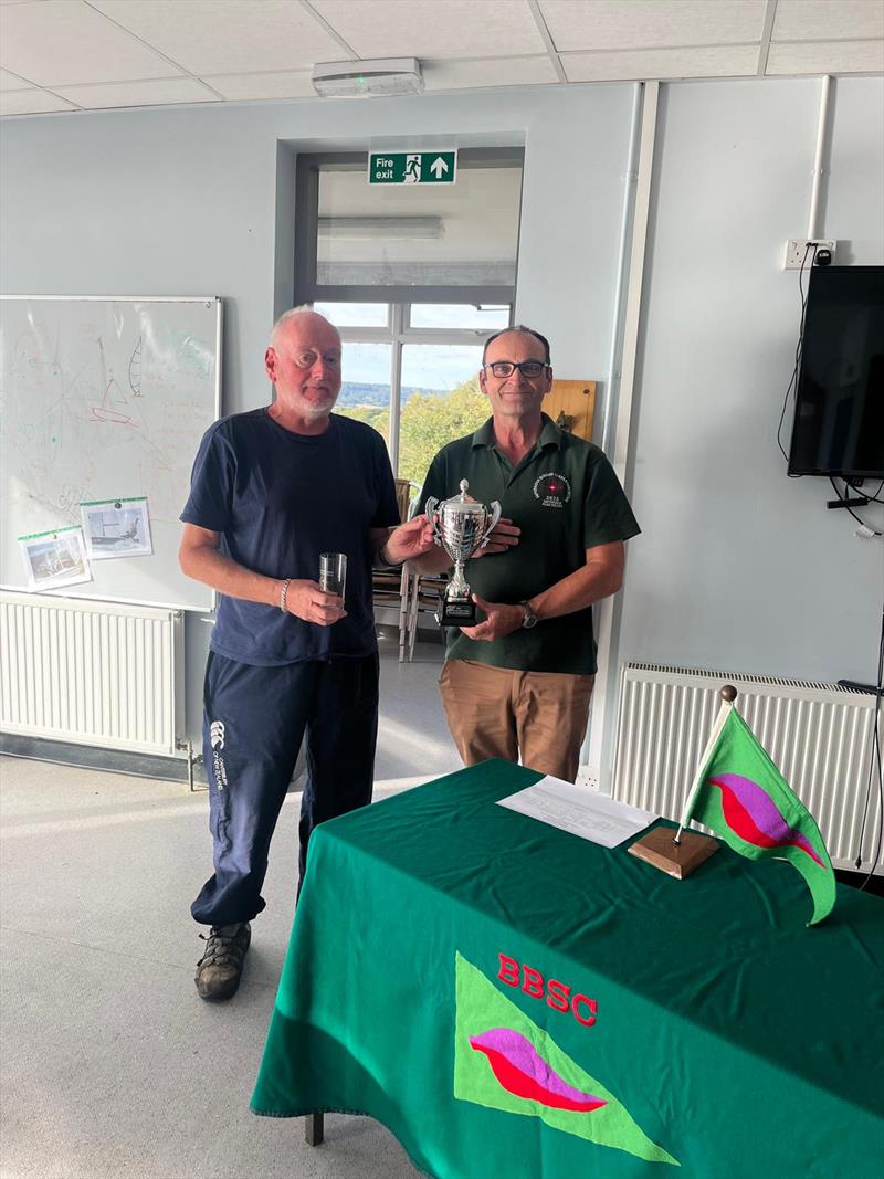 Event organiser Richard Lambert presents the BBSC Start Racing Course Regatta trophy to 2024 champion Ian Gubb photo copyright BBSC taken at Bough Beech Sailing Club