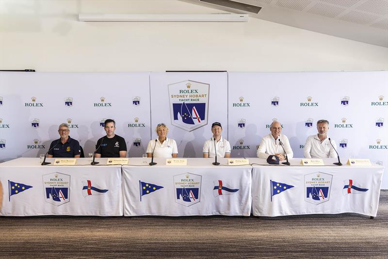 The panelists for the Rolex Sydney Hobart Yacht Race Media Launch, from left to right: Peter Bremner, Sebastian Bohm, Wendy Tuck, Phillip Kurts, Matt Allen and Christian Beck photo copyright CYCA | Andrea Francolini taken at Cruising Yacht Club of Australia