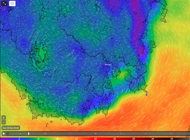 Sunday 29 December 2024 2000hrs AEDT photo copyright Predictwind.com taken at Royal Yacht Club of Tasmania