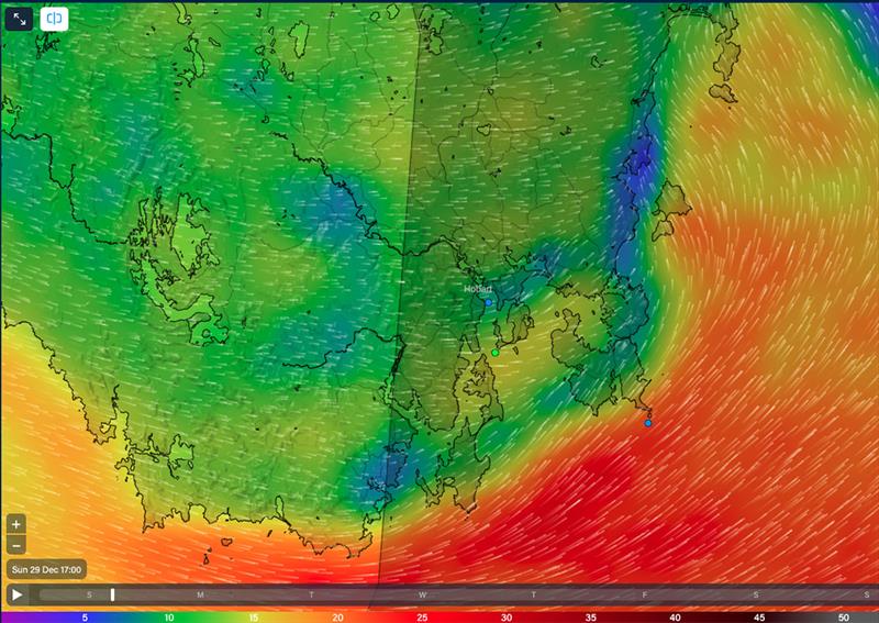 Sunday 29 December 2024 1700hrs AEDT photo copyright Predictwind.com taken at Royal Yacht Club of Tasmania