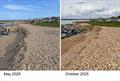 Flood defences at Soldiers' Point - May 2025 compared to October 2025 &copy; Shoreham SC