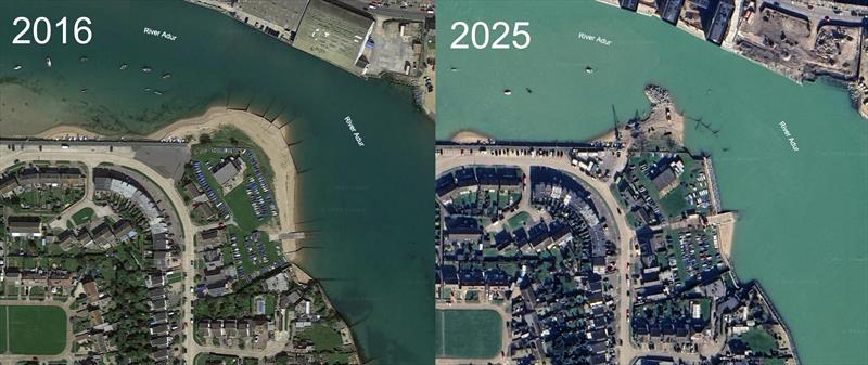 Flood defences at Soldiers' Point - 2016 v 2025 - photo © Shoreham SC