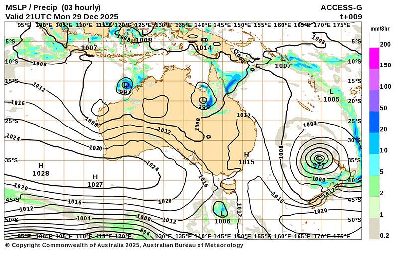 MSLP on the morning of December 30, 2025 - photo © BoM