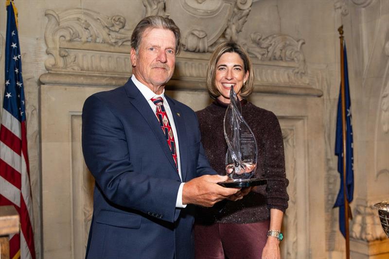 Winner Magnus Liljedahl with award presenter and Kevin Burnham's partner Elizabeth Kratzig - photo © Lexi Pline / US Sailing